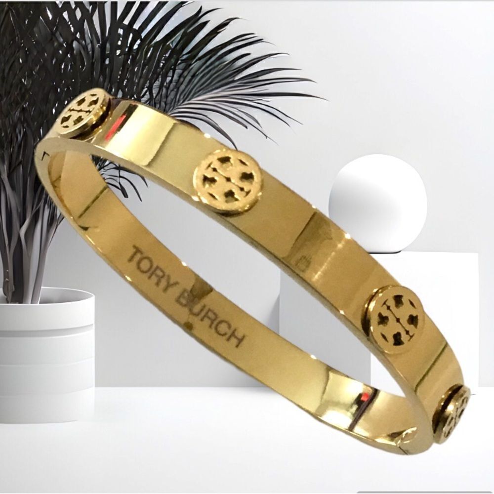 TORY BURCH STUDDED DOUBLE T LOGO BRACELET